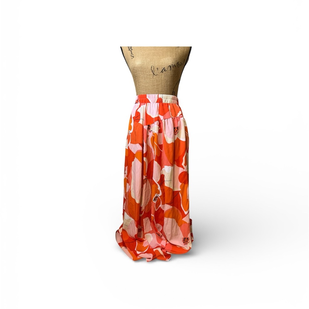 Vibrant Floral Maxi Skirt in Pink and Orange